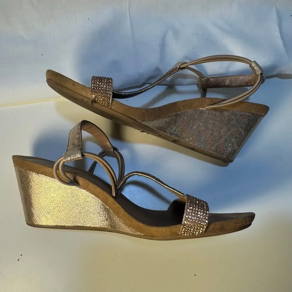 Style &Co Mulan Size 6 Gold Bronze Sequin Wedges Festive Wedding Guest Fancy